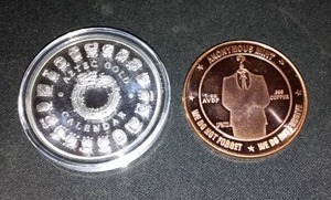 lot 444 image: Aztec Gold Calendar Coin and Anonymous Mint 999 Copper Bitcoin