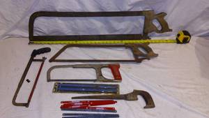 lot 953 image: Butchers Saw, Hack Saw and Blades