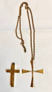 lot 2 image: Two Metal Crosses One with Chain 12K GF