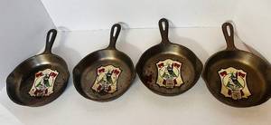 lot 12 image: 4 Vintage Camping Award 6.5 Cast Iron Skillets 58-61