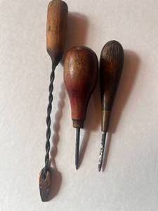lot 79 image: 3 Vintage Tools 2 Awls and one Soldering Tool