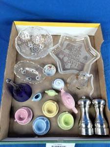 Lot of Miscellaneous Dishes, Bells, and Shakers.