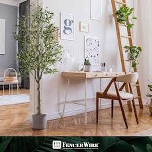 Fencer Wire 7 ft. Green Artificial Olive Tree, Faux Plant in Pot for Indoor Home Office Modern Decoration Housewarming Gift   Customer Returns See Pictures