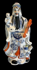 lot 64 image: Vintage Fu Lu Shou God of Fortune, Prosperity and Longevity Figurine