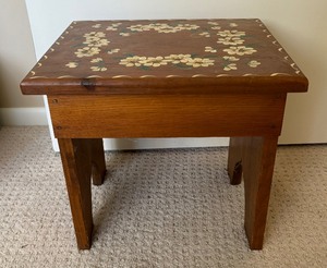 lot 145 image: Vintage Hand Painted Floral Design Wooden Stool