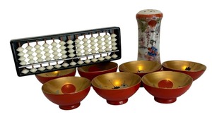 lot 155 image: Vintage Hatpin Holder, Petite Bowls and Abacus