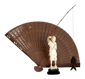 lot 170 image: Asian Style Fan and Fisherman Figurine
