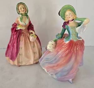 lot 140 image: Royal Doulton Porcelain Figure Duo includes Royal Doulton Autumn Breezes HN 16911