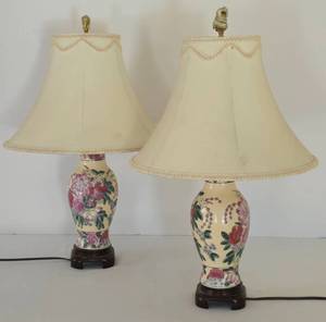 lot 184 image: Pair of Ceramic Floral Table Lamps