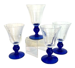 lot 247 image: Cobalt Blue Accented Controlled Bubble Footed Stemware