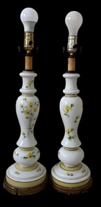 lot 220 image: Pair of Floral Designed Table Lamps Tall Table Lamps with Green and Yellow Flowers