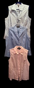lot 457 image: Three Sleeveless Button-Down Blouses by Jones New York, Kasper and Eddie Bauer