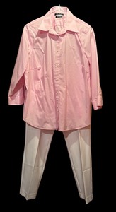 lot 437 image: Ralph Lauren Pink Button Down and White Pants by Adrianna Papell