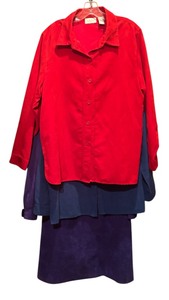 lot 414 image: Two Suede Button-Down Shirts (Red and Blue) and Posh Ultrasuede Dress in Purple