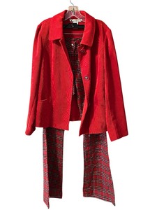 lot 428 image: Fun Red Plaid Pants by Lip Service and Corduroy Jacket by Requirements