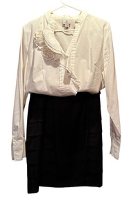 lot 85 image: Larry Levine Tiered Black Skirt and Worthington White Button-up Blouse