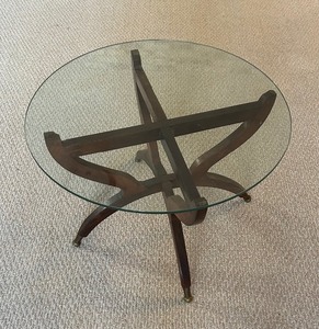 lot 194 image: Vintage Mid-Century Glass and Wood Side Table