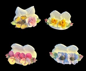 lot 300A image: Aynsley Place Card Holders Bone China Flowers Set Handmade