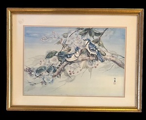 lot 294A image: Beautiful Framed Art of Blue Bird on a Tree Branch