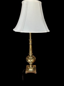 lot 477 image: Table Lamp Brass Base and White Shade