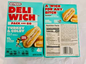 lot 123 image: UP.2x 4pk. Hot Pocket Deli Wich Turkey & Colby on a Soft Roll