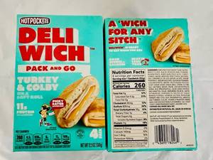 lot 124 image: UP.2x 4pk. Hot Pocket Deli Wich Turkey & Colby on a Soft Roll
