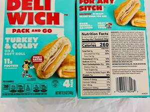 lot 125 image: UP.2x 4pk. Hot Pocket Deli Wich Turkey & Colby on a Soft Roll
