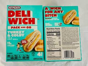 lot 127 image: UP.2x 4pk. Hot Pocket Deli Wich Turkey & Colby on a Soft Roll