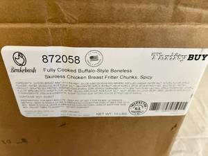 lot 138 image: F. 10lbs Fully Cooked Buffalo Style Chicken Fritters-Boneless, Skinless Chicken Breast Fritter Chunks