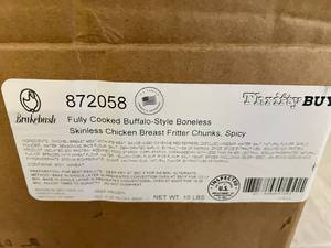 lot 139 image: F. 10lbs Fully Cooked Buffalo Style Chicken Fritters-Boneless, Skinless Chicken Breast Fritter Chunks