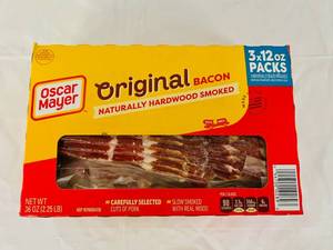lot 146 image: F. 2.25lb(3x 12oz Packs) Oscar Mayer Original Bacon