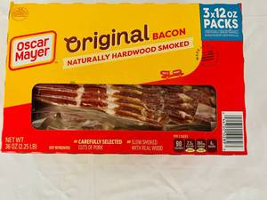 lot 148 image: F. 2.25lb(3x 12oz Packs) Oscar Mayer Original Bacon