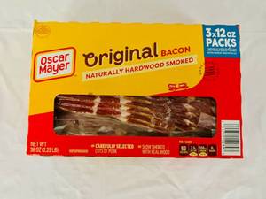 lot 149 image: F. 2.25lb(3x 12oz Packs) Oscar Mayer Original Bacon