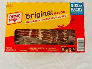 lot 150 image: F. 2.25lb(3x 12oz Packs) Oscar Mayer Original Bacon