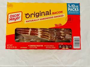 lot 151 image: F. 2.25lb(3x 12oz Packs) Oscar Mayer Original Bacon