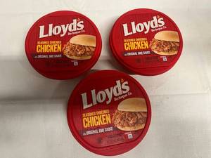 lot 458 image: EE. 3x 16oz Lloyds Seasoned Shredded Chicken in BBQ Sauce