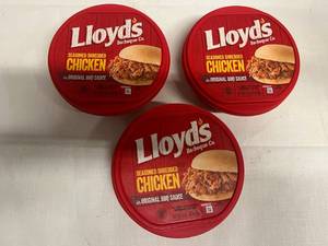 lot 459 image: EE. 3x 16oz Lloyds Seasoned Shredded Chicken in BBQ Sauce