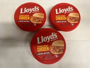 lot 464 image: EE. 3x 16oz Lloyds Seasoned Shredded Chicken in BBQ Sauce