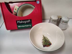 lot 406 image: Vintage Dip Server, Bowl, Salt & Pepper Shakers New