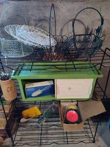 lot 429 image: Wire Plant Stand wWire Baskets & Small Gardening Tools