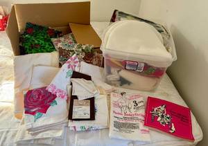 lot 287 image: Lot of misc sewing material, craft supplies, patterns and more.