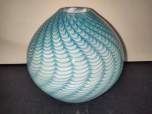 lot 37 image: Blue Swirl Hand Blown Vase