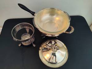 lot 158 image: English Silver Footed Chafing Warmer w Glass Dish