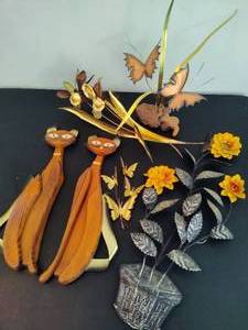lot 160 image: Assorted MCM Metal and Wood Art