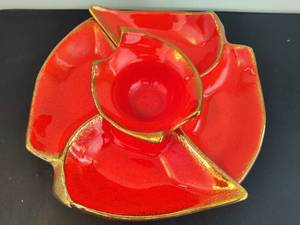 lot 108 image: MCM Orange Chip and Dip Tray on Lazy Susan