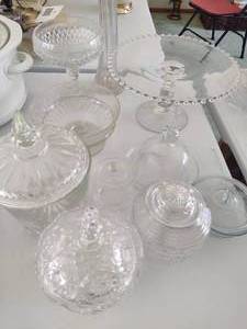 lot 127 image: Assorted Glass Candy Dishes and Candlewick Cake Plate