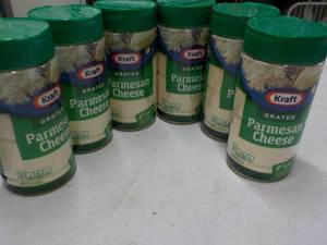 lot 225 image: 6 ct 8 oz Kraft Grated Parmesan Che...