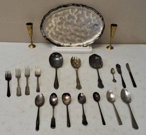 lot 34 image: Vintage Variety - Platter, Candle Stick Holders & Silverware (View Photos)