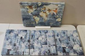 lot 54 image: Wall Art - (1) Map of The World & (1) Blue Abstract Art 3 Panels (View Photos)