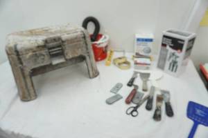 lot 79 image: painting supplies lot & step stool toolbox